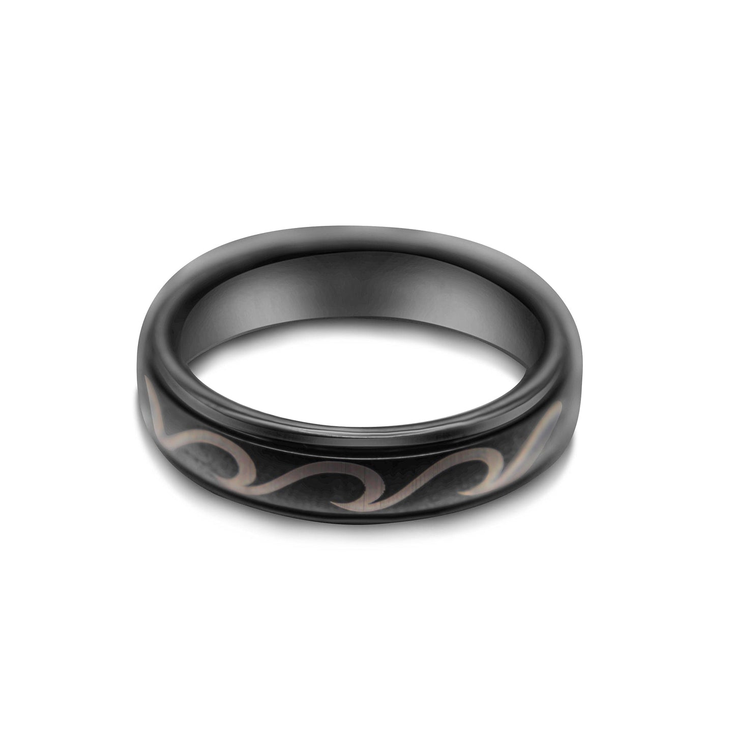 Black Tungsten Ring with Laser Wave •8.00 mm Ring band for him and her •Black Wedding Band-Alain Orbiz Jewelry