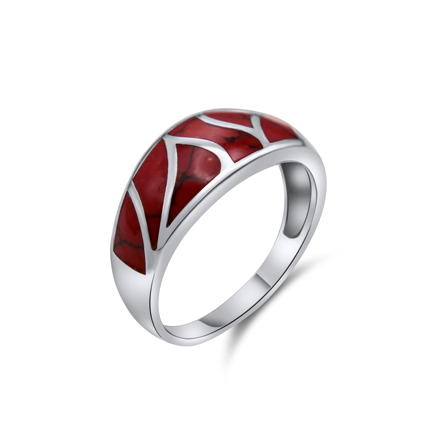 Red Coral 925 Silver Ring •Mosaic Silver Ring •Dainty Red Ring •Tapered Silver Ring •Gift for her-Alain Orbiz Jewelry