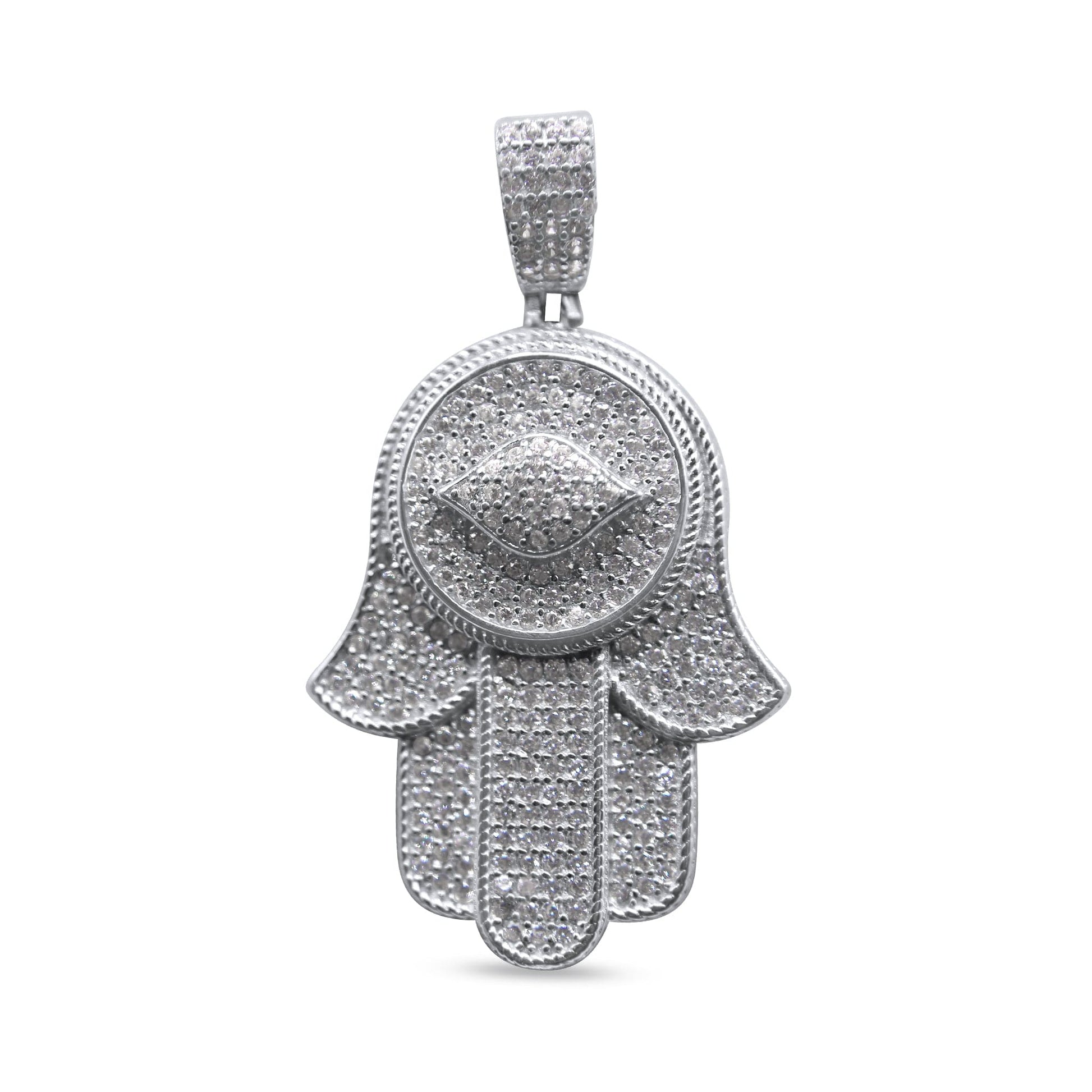 Hamsa Hand 925 Silver •Cubic Zirconia Evil Eye •Protection Silver Charm •Hand of Fatima Pendant •Talisman Pendant for him or her-Alain Orbiz Jewelry