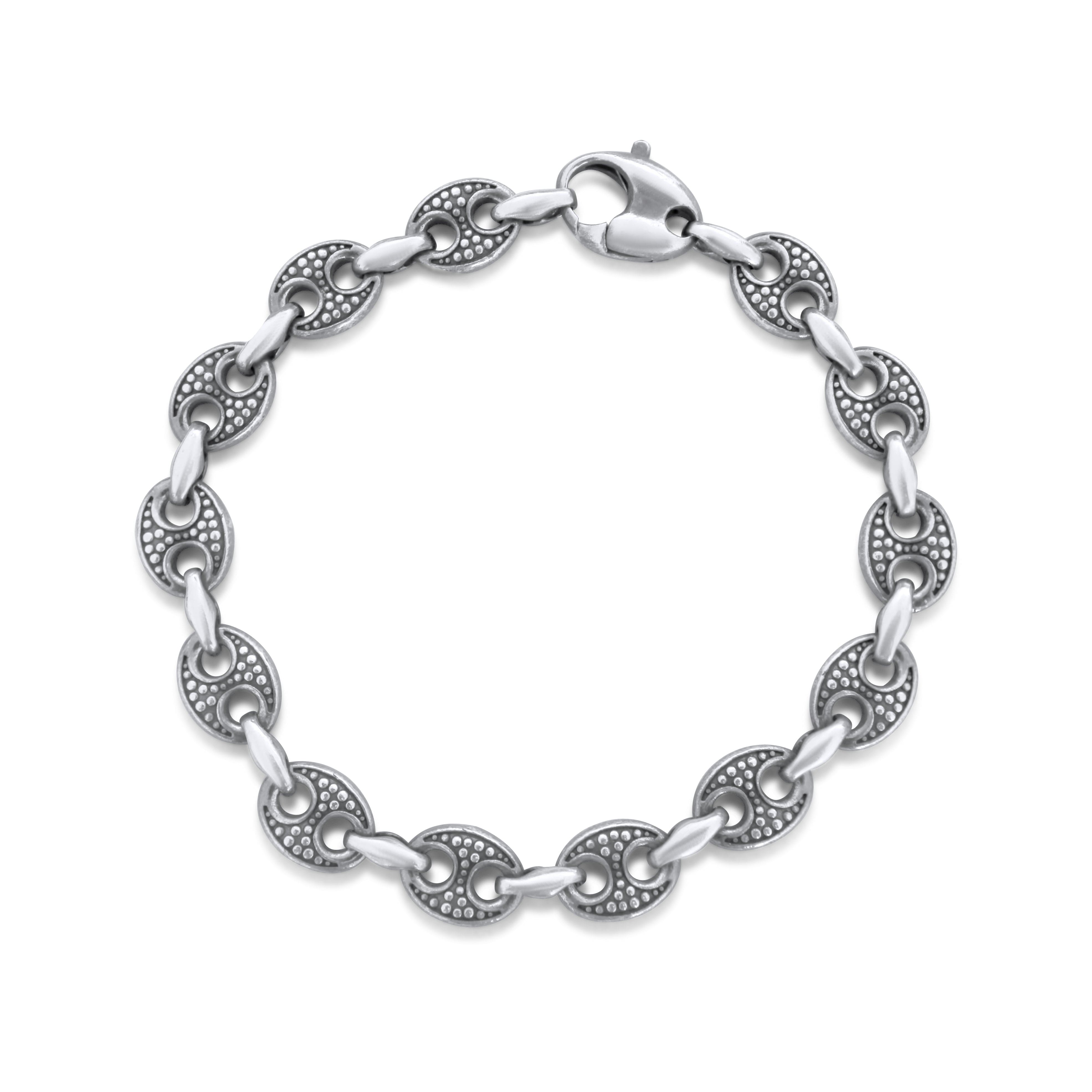 925 Silver Iced Puffed Mariner Bracelet store