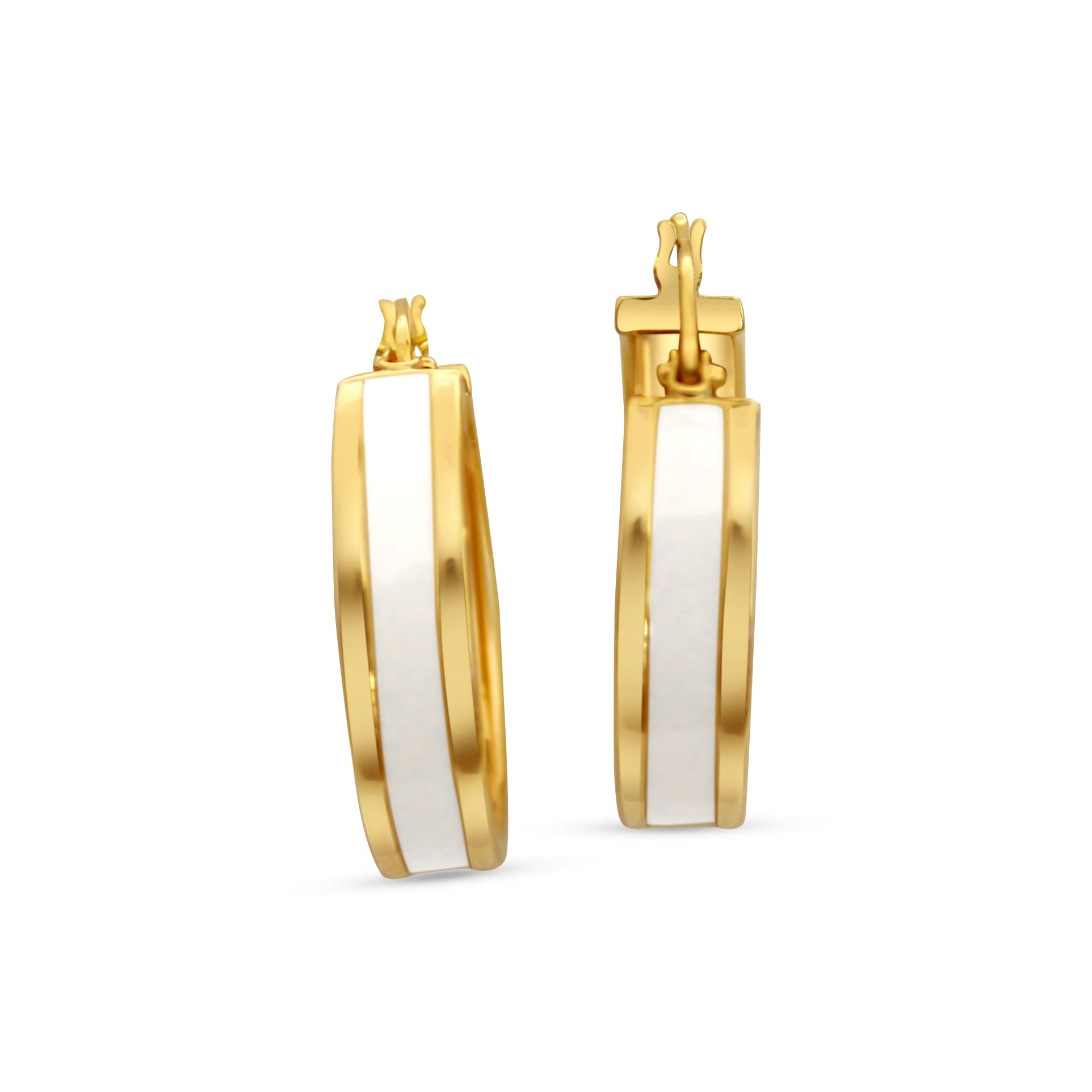 14K Yellow Gold Hoop Earrings •White Enamel Inlay •Gold Enamel Earrings •Minimalist Huggie Earrings •Gift for her-Alain Orbiz Jewelry