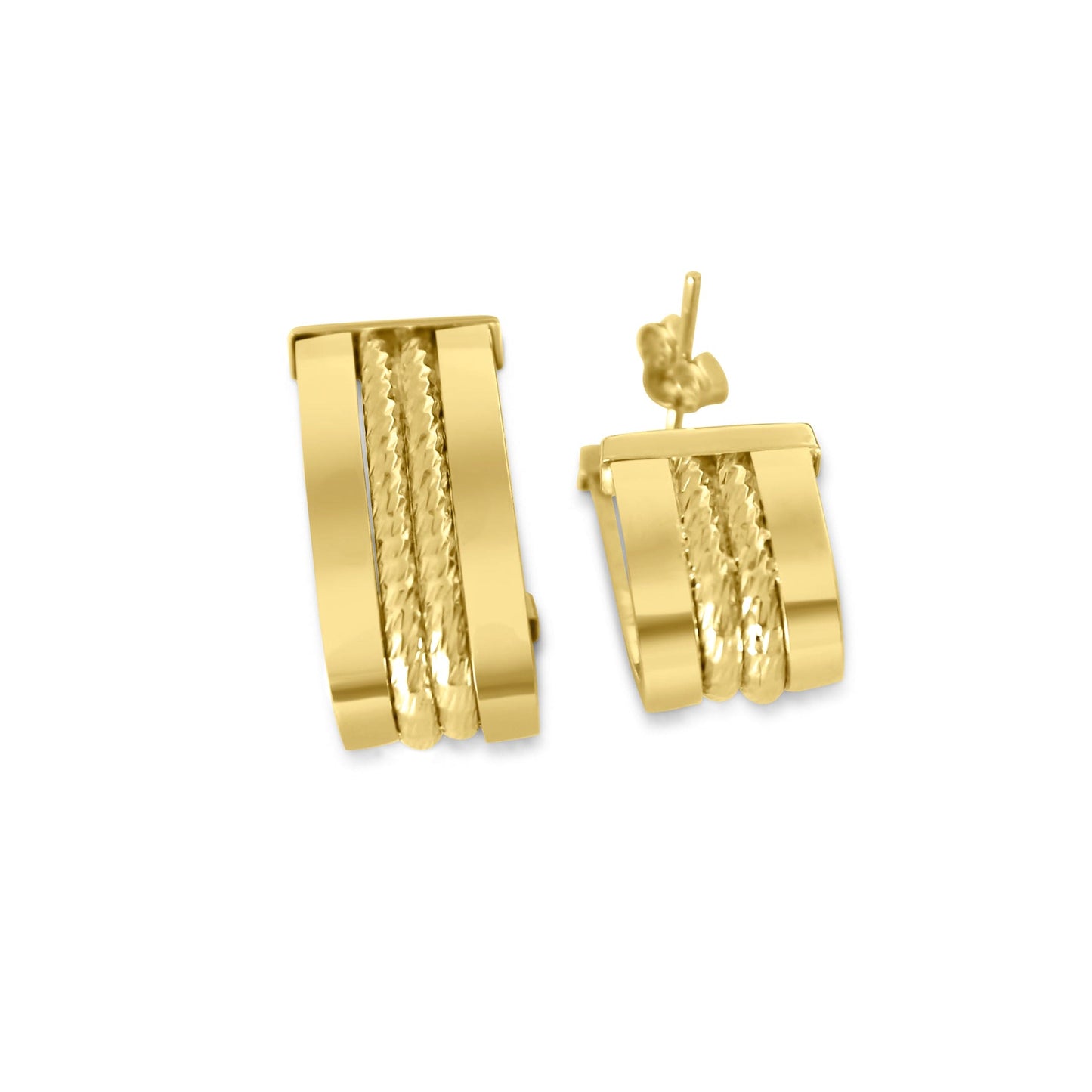 14K Gold U-Link Earrings •Textured Center •Rectangular Gold Earrings •U-Shaped Gold Hoops •Paperclip Gold Earrings •Superb Gift for her-Alain Orbiz Jewelry