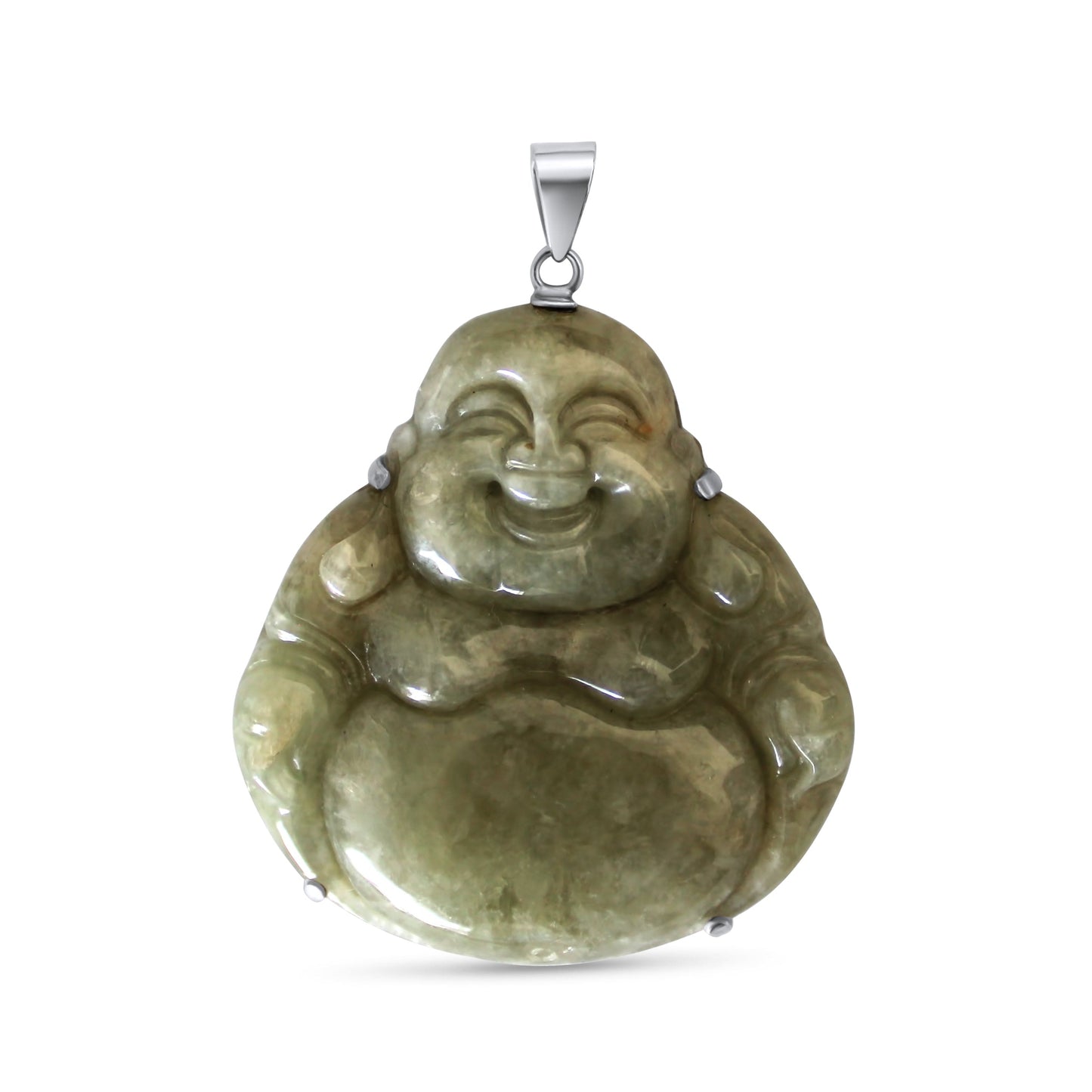Jade Buddha Pendant •Silver 925 Buddha Pendant •Feng Shui Laughing Buddha •Green Pendant •Meaningful Gift for him or her