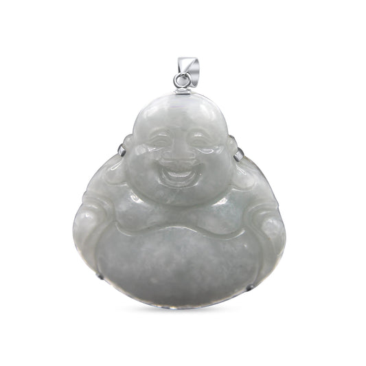 Jade Buddha Pendant •Silver 925 Buddha Pendant •Feng Shui Laughing Buddha •Green Pendant •Meaningful Gift for him or her