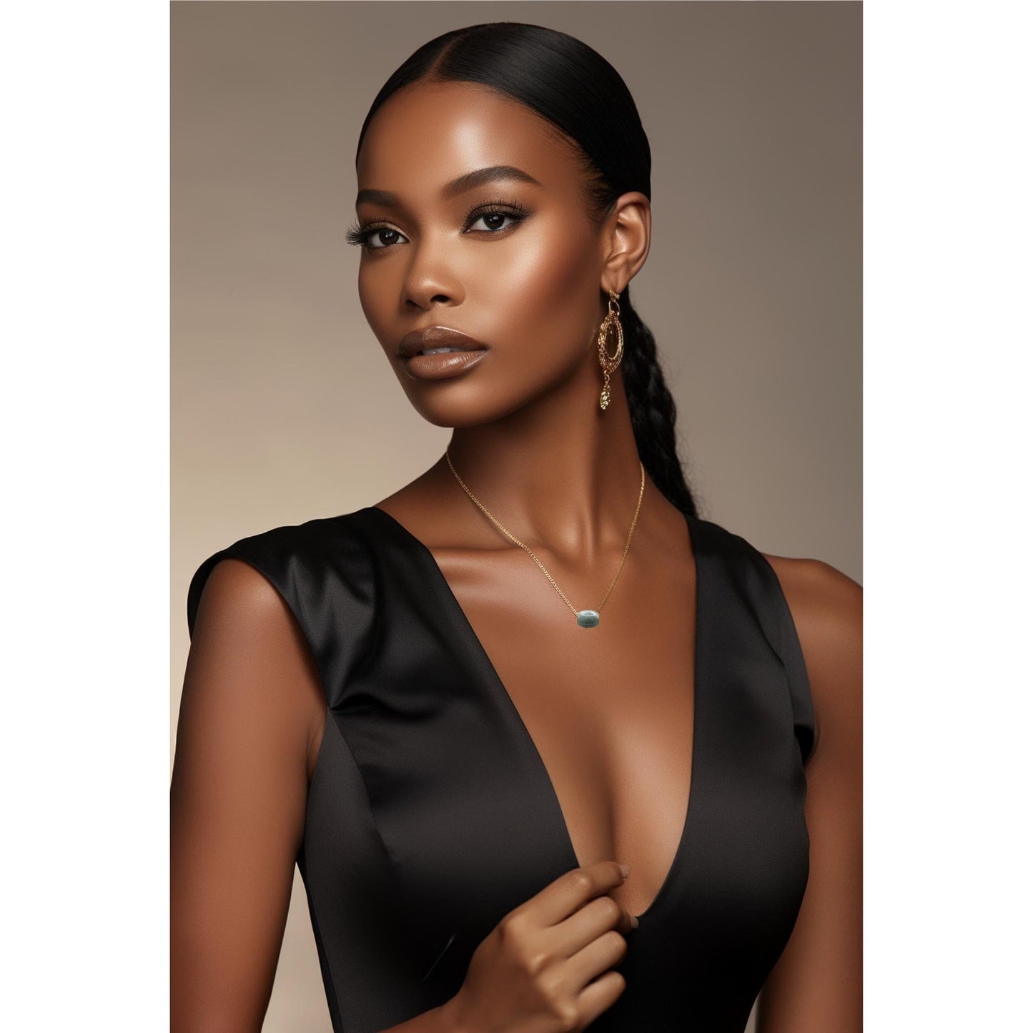 Jade Stone Pendant 14K Gold •Green long Jade Pendant •Big Oval Jade Pendant •Everyday wear for men or woman