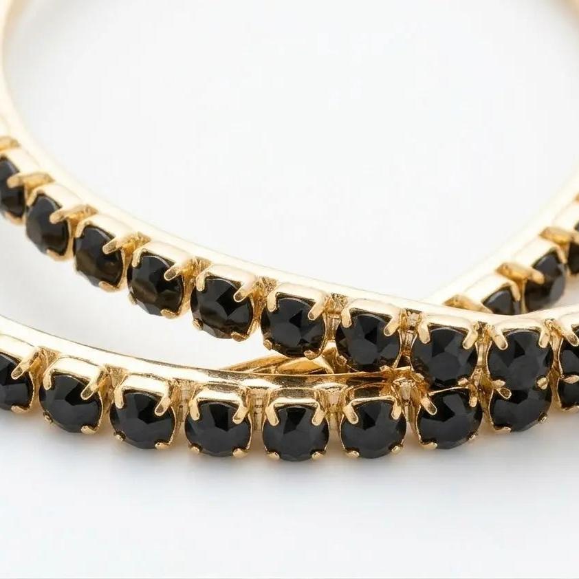 Large Gold Filled Hoop Earrings • Black Cubic Zirconia Accent • Statement Jewelry • Fashion Jewelry • Gift for Her