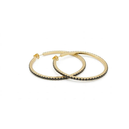 Large Gold Filled Hoop Earrings • Black Cubic Zirconia Accent • Statement Jewelry • Fashion Jewelry • Gift for Her