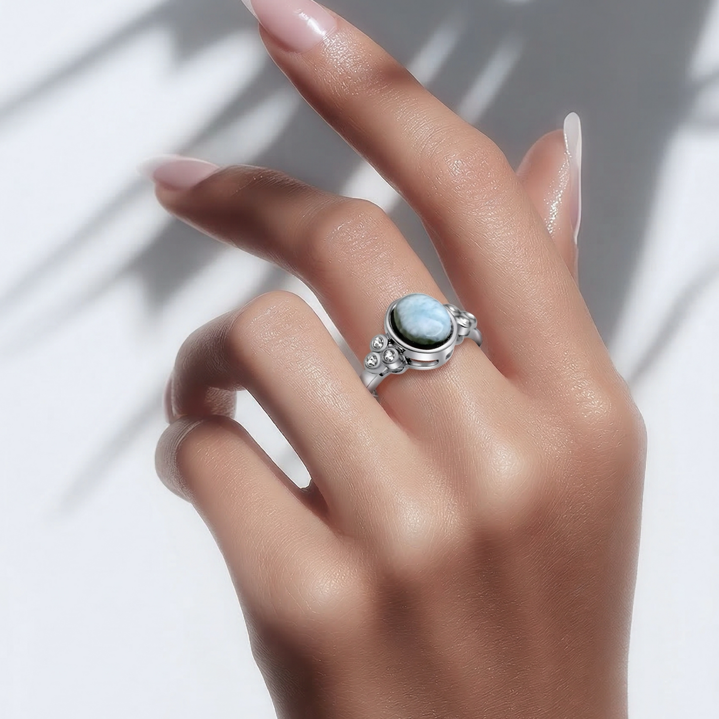 Larimar 925 Silver Ring •Oval, turquoise Ring •Caribbean Gemstone Ring •Stress relief Gift for her AOJ - Alain Orbiz Jewelry