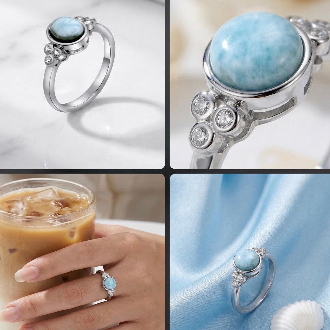 Larimar 925 Silver Ring •Oval, turquoise Ring •Caribbean Gemstone Ring •Stress relief Gift for her AOJ - Alain Orbiz Jewelry