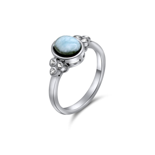 Larimar 925 Silver Ring •Oval, turquoise Ring •Caribbean Gemstone Ring •Stress relief Gift for her
