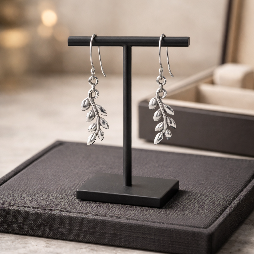 Leaf Branch Drop Earrings • Sterling Silver • Elegant Nature-Inspired Jewelry • For her