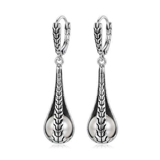 Mabe Pearl Teardrop Earrings in Sterling Silver 925 • Classic Textured Artisan Design • Timeless Jewelry