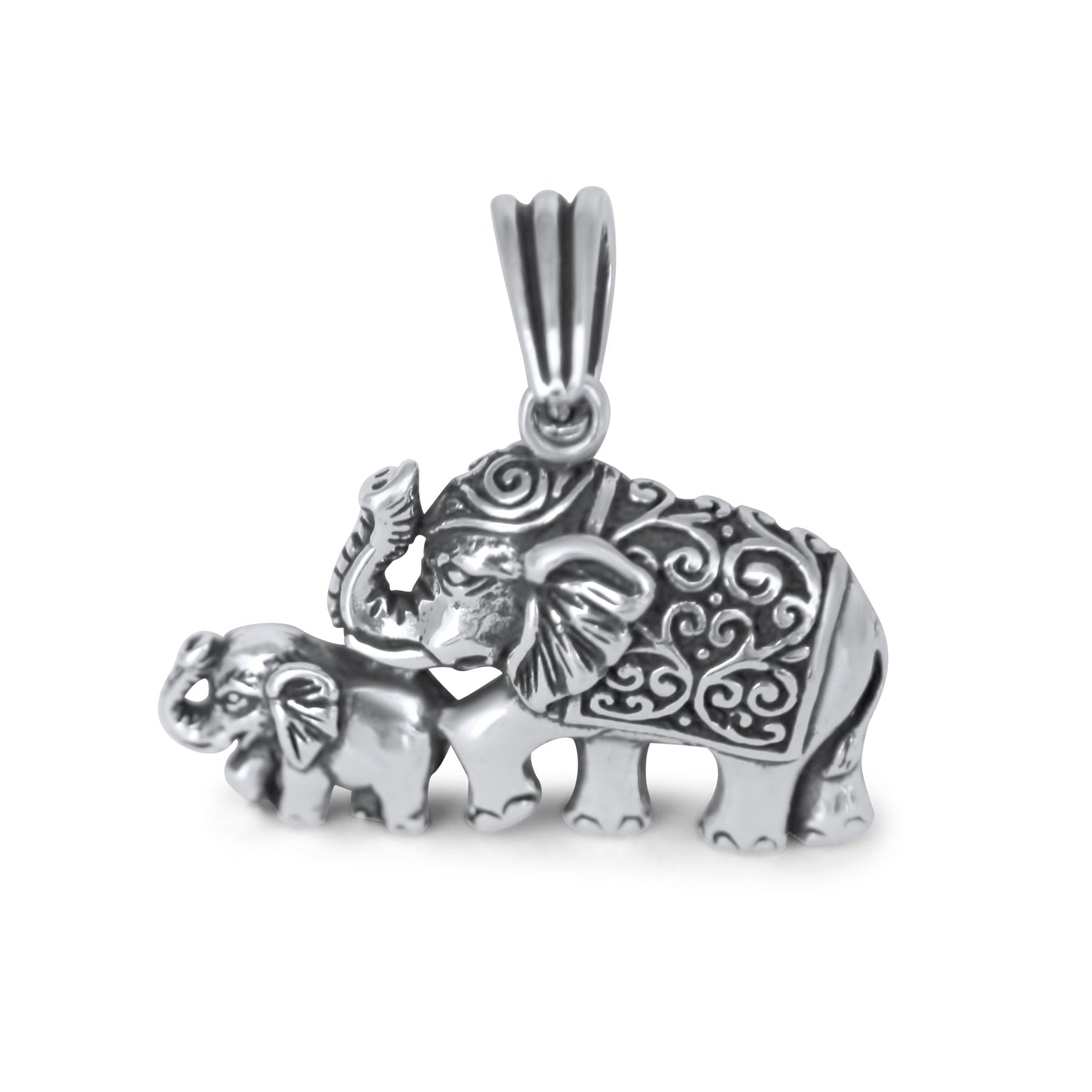 Mama and Baby Elephant 925 Silver Pendant •Good Luck Pendant •Mom and Baby Necklace •Meaningful Gift for Mom