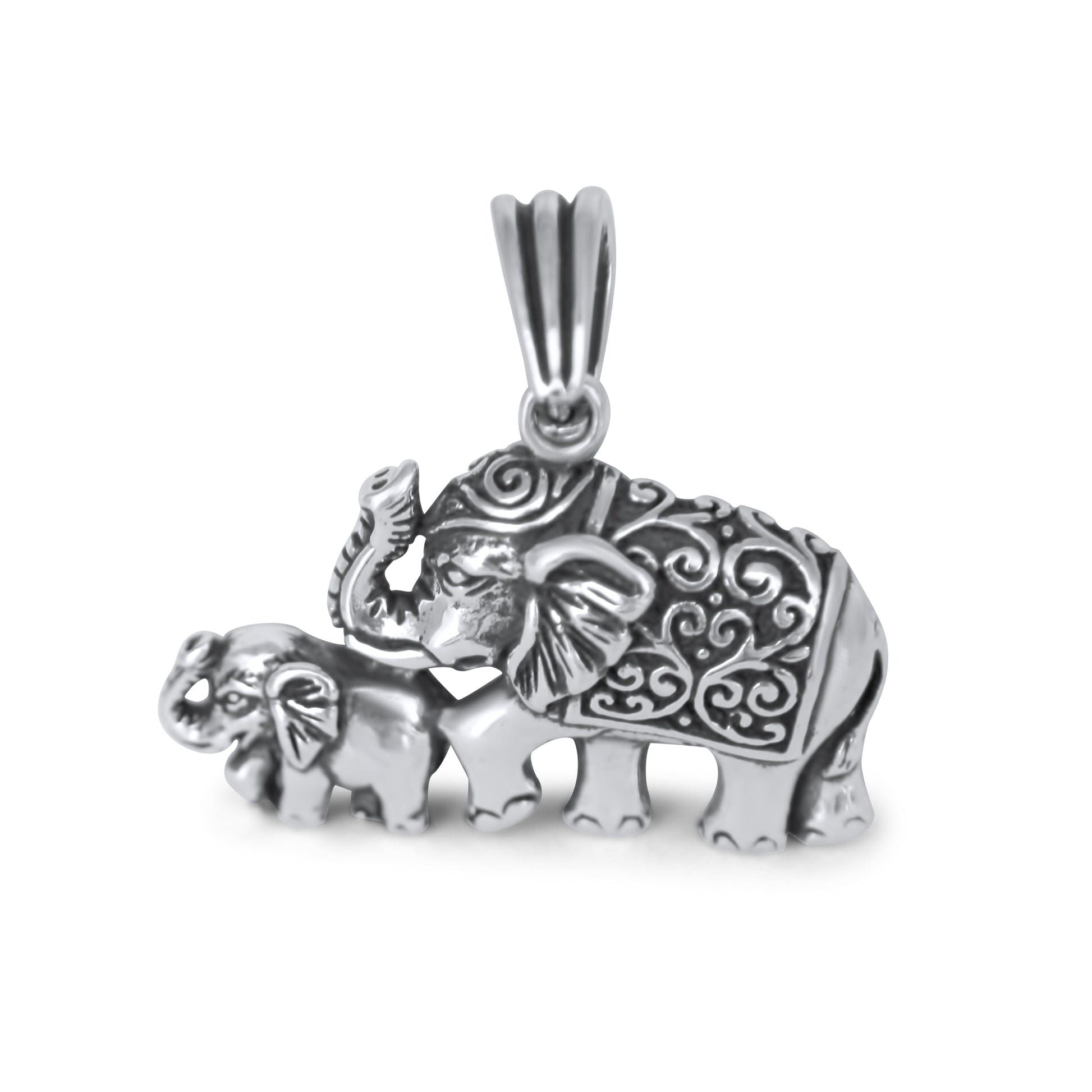 Mama and Baby Elephant 925 Silver Pendant •Good Luck Pendant •Mom and Baby Necklace •Meaningful Gift for Mom
