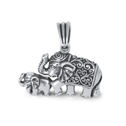 Mama and Baby Elephant 925 Silver Pendant •Good Luck Pendant •Mom and Baby Necklace •Meaningful Gift for Mom