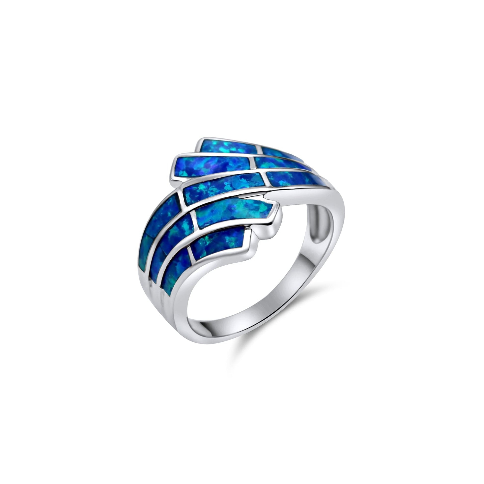 Sterling Silver Blue Opal Ring • Wave Design • Chunky Statement Ring • Elegant Opal Jewelry • Gift for Her Alain Orbiz Jewelry