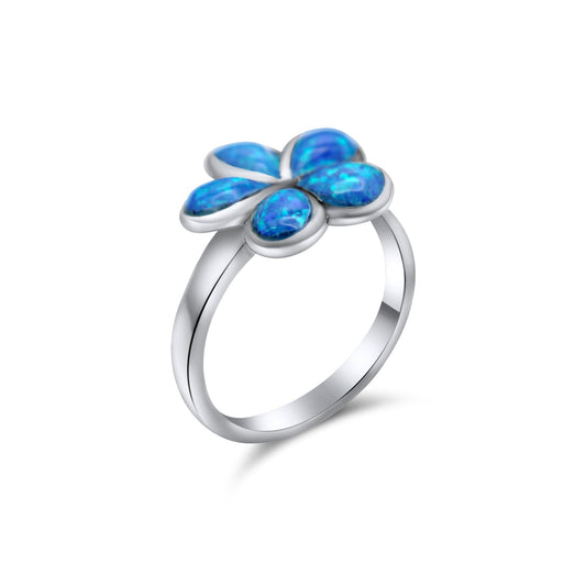 Opal Flower 925 Silver Ring •October Birth Flower Ring •Blue Opal Silver Ring •Meaningful Gift for her