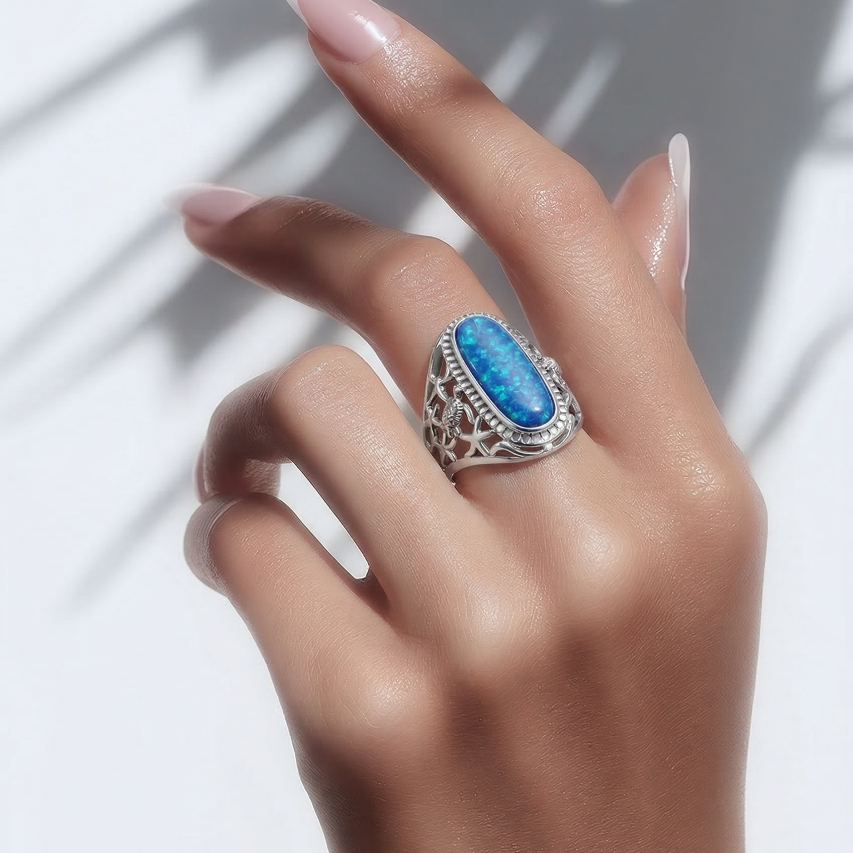 Opal Silver Ring with Turtle  •Filigree Silver Ring •Tapered Turtle Silver Ring  •Long oval Opal •Gift for her AOJ - Alain Orbiz Jewelry