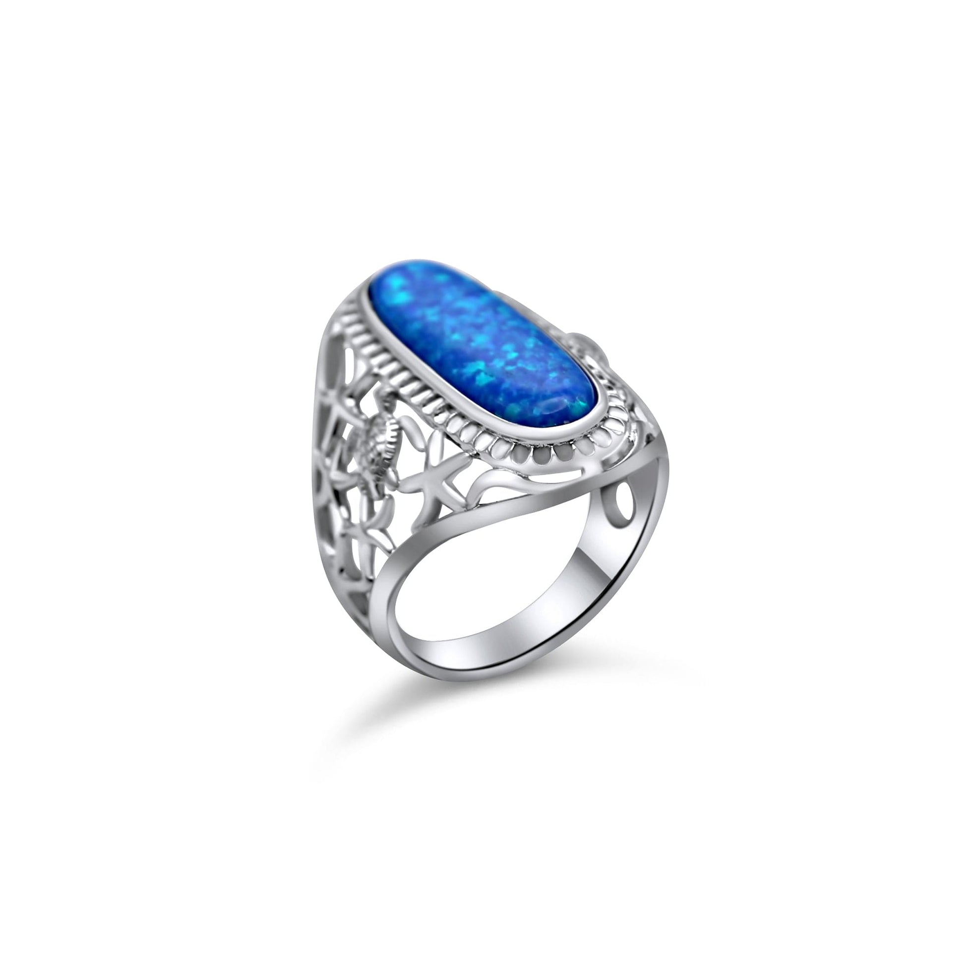 Opal Silver Ring with Turtle •Filigree Silver Ring •Tapered Turtle Silver Ring •Long oval Opal •Gift for her
