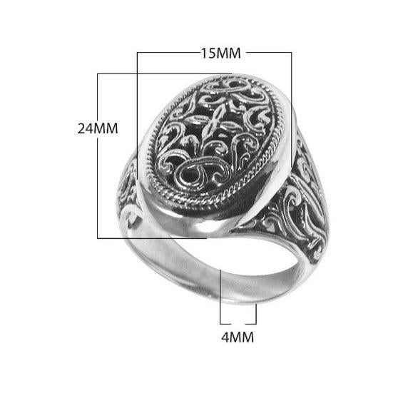 Oval Balinese Silver 925 Ring • Handmade Artisan Carving • Unique Bold Jewelry