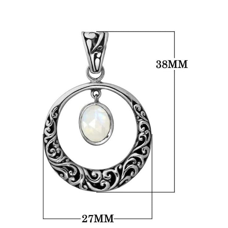 Rainbow Moonstone Pendant 925 Silver• Balinese Filigree Circle • Handcrafted Artisan Jewelry