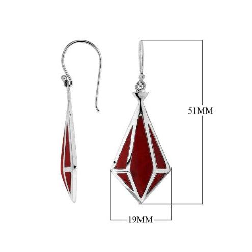 Red Coral Angular Prism Earrings in Sterling Silver 925 • Bold Drop Earrings • Unique Artisan Design
