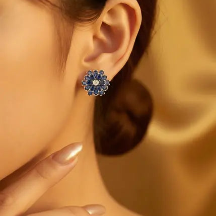 Rhodium Gold Filled Flower Stud Earrings • Cubic Zirconia • Polished Crystal Studs • Everyday Jewelry • Gift for Her