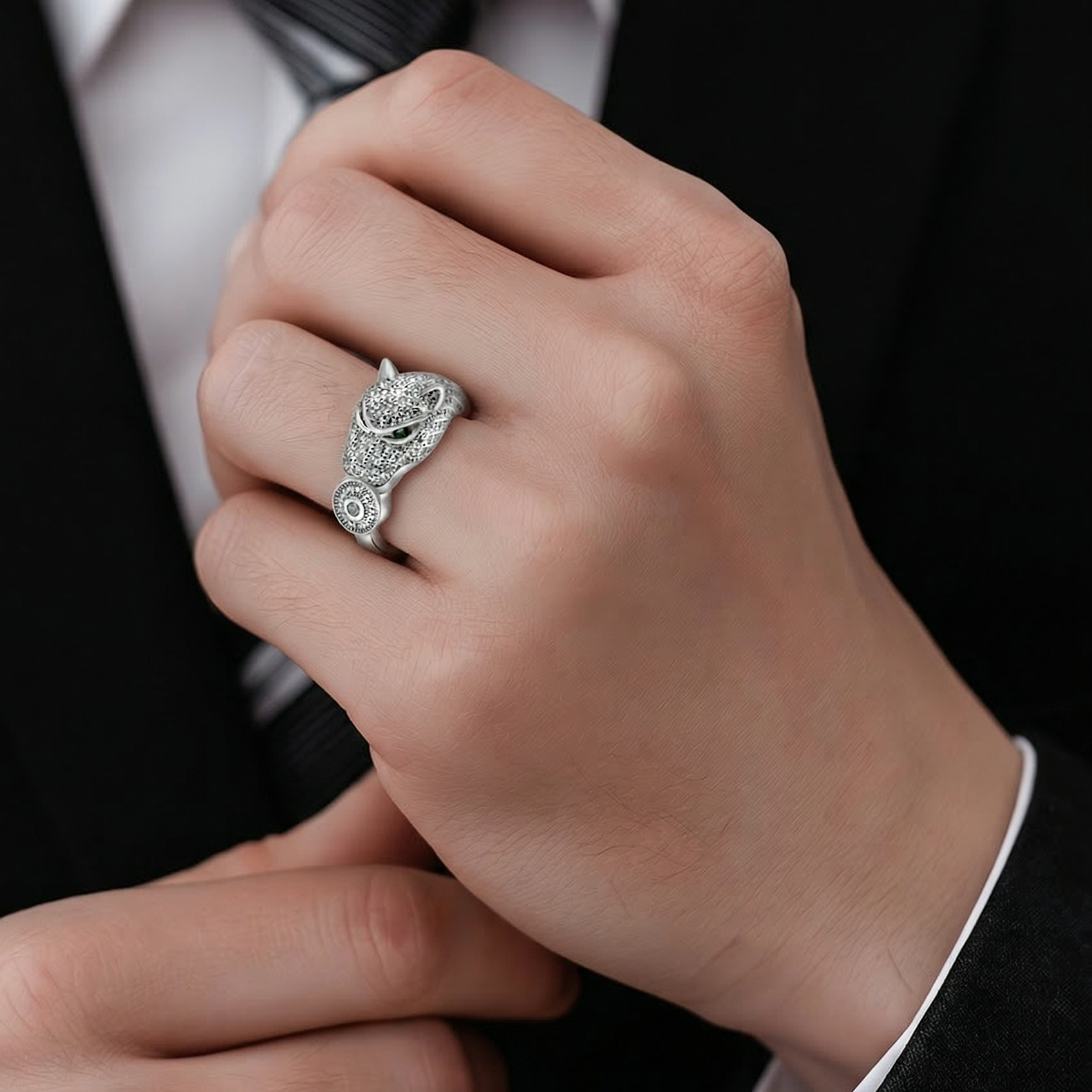 Ring 925 Silver Panther •Cubic Zirconia Ring •White Panther Ring •Chunky Silver Ring •Represent stealth and strength. AOJ - Alain Orbiz Jewelry