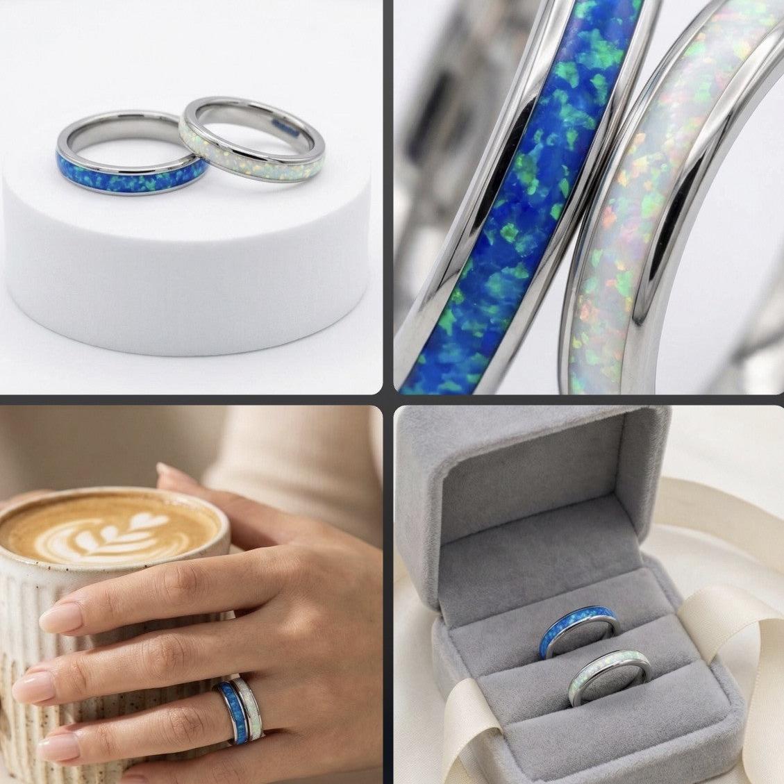 Silver Ring 925 • Inline Opal Accent • Minimalist Trendy Design for Him & Her • Modern Unisex Jewelry Alain Orbiz Jewelry