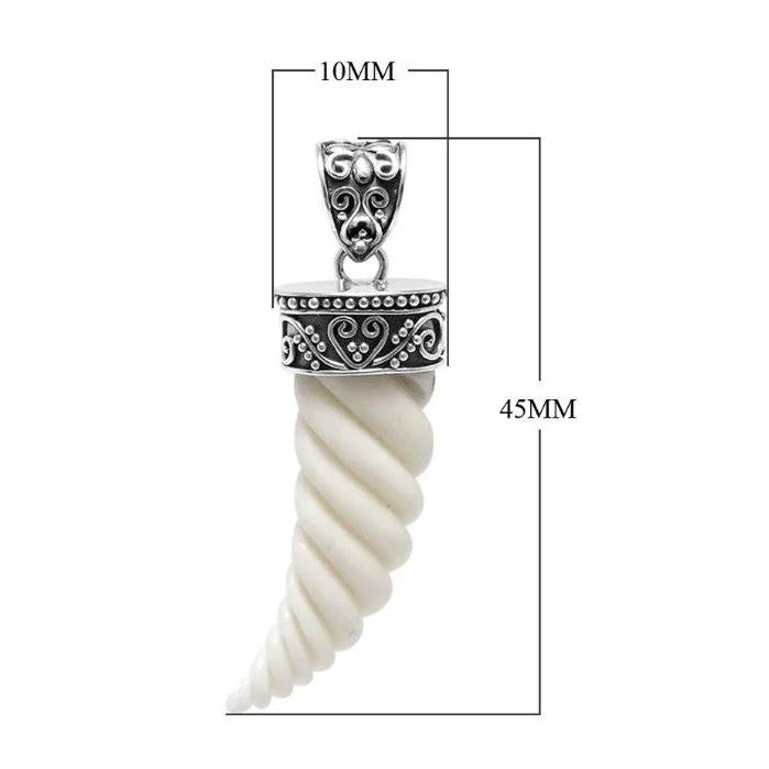Spiral Horn Bone Face Pendant in Sterling Silver 925 • Decorative Balinese Design • Symbol of Power and Prosperity