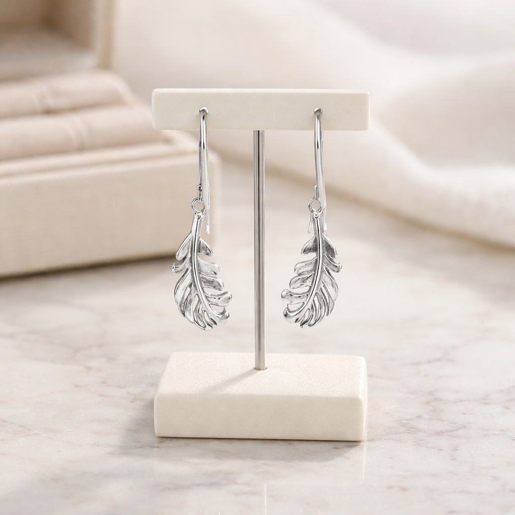 Sterling Silver Feather Curve Drop Earrings • Handcrafted Elegance • Perfect Gift for Her