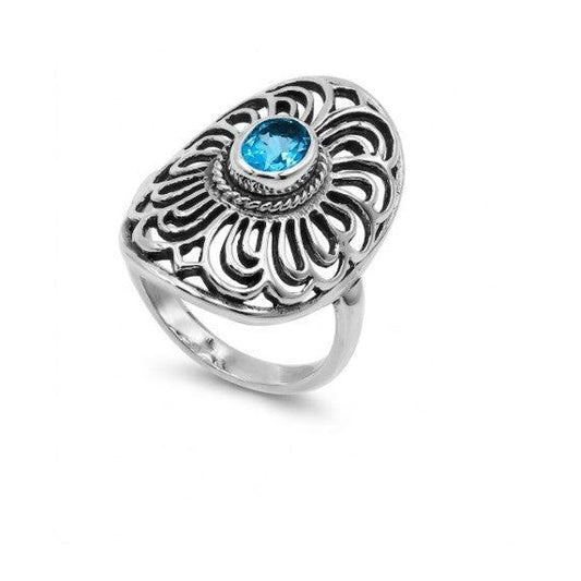 Sterling Silver Oval Ring with Blue Topaz Quartz • Handcrafted Artisan Jewelry • Elegant Designer Statement Ring for Women