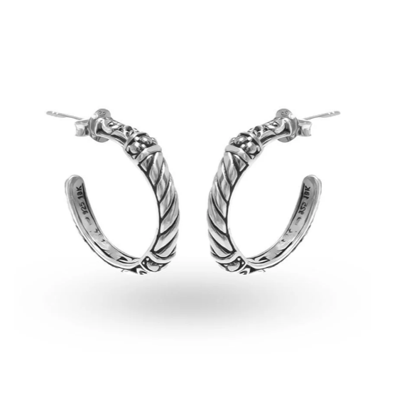Sterling Silver Rope Texture Half-Hoop Earrings • Artisan Twisted Design • Elegant Everyday Jewelry Alain Orbiz Jewelry