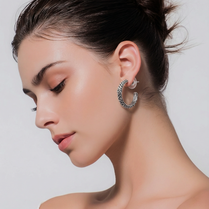 Sterling Silver Rope Texture Half-Hoop Earrings • Artisan Twisted Design • Elegant Everyday Jewelry Alain Orbiz Jewelry