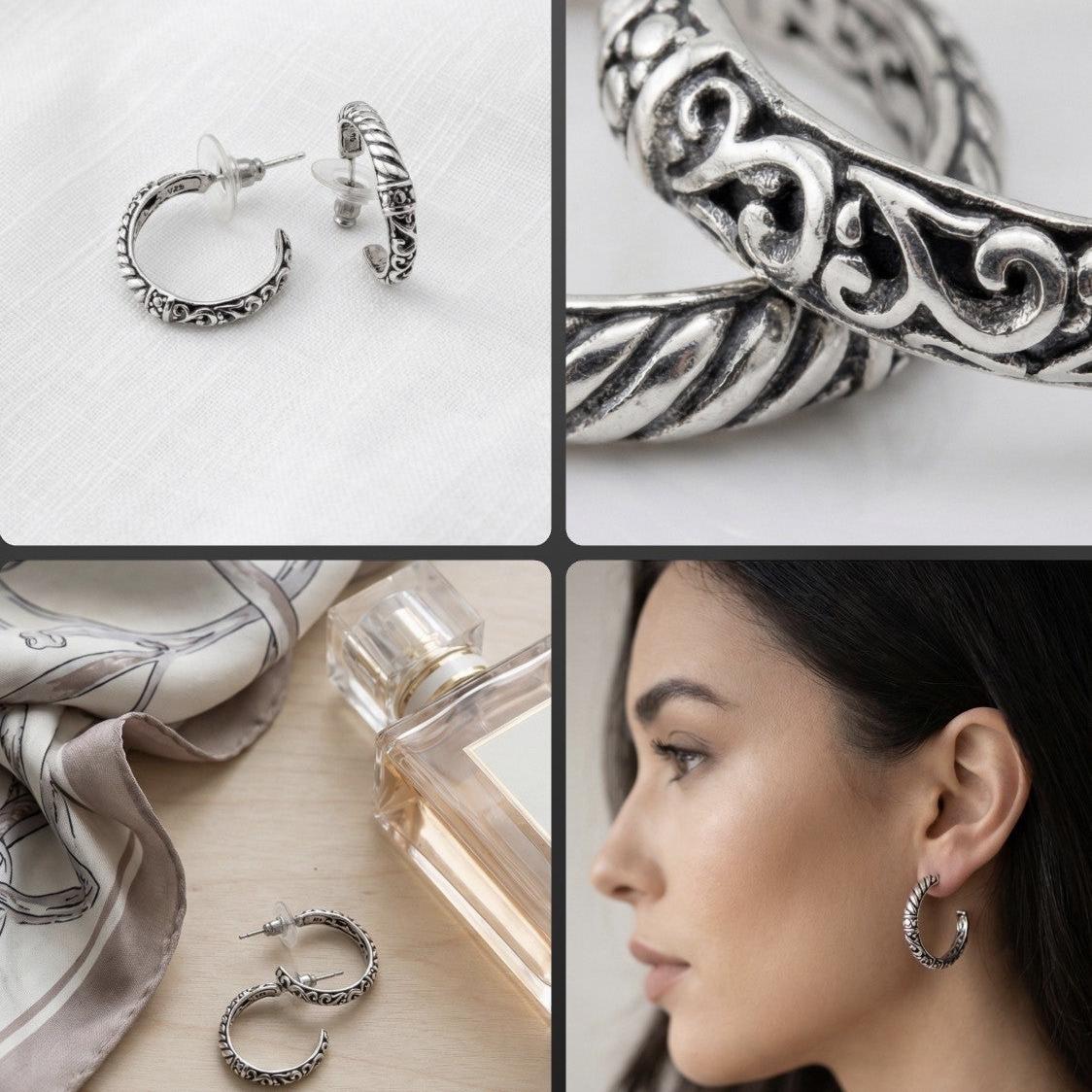 Sterling Silver Rope Texture Half-Hoop Earrings • Artisan Twisted Design • Elegant Everyday Jewelry Alain Orbiz Jewelry