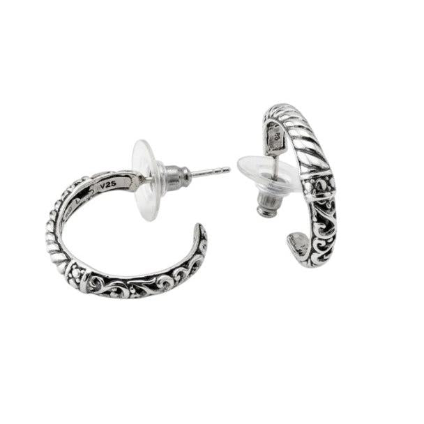 Sterling Silver Rope Texture Half-Hoop Earrings • Artisan Twisted Design • Elegant Everyday Jewelry Alain Orbiz Jewelry