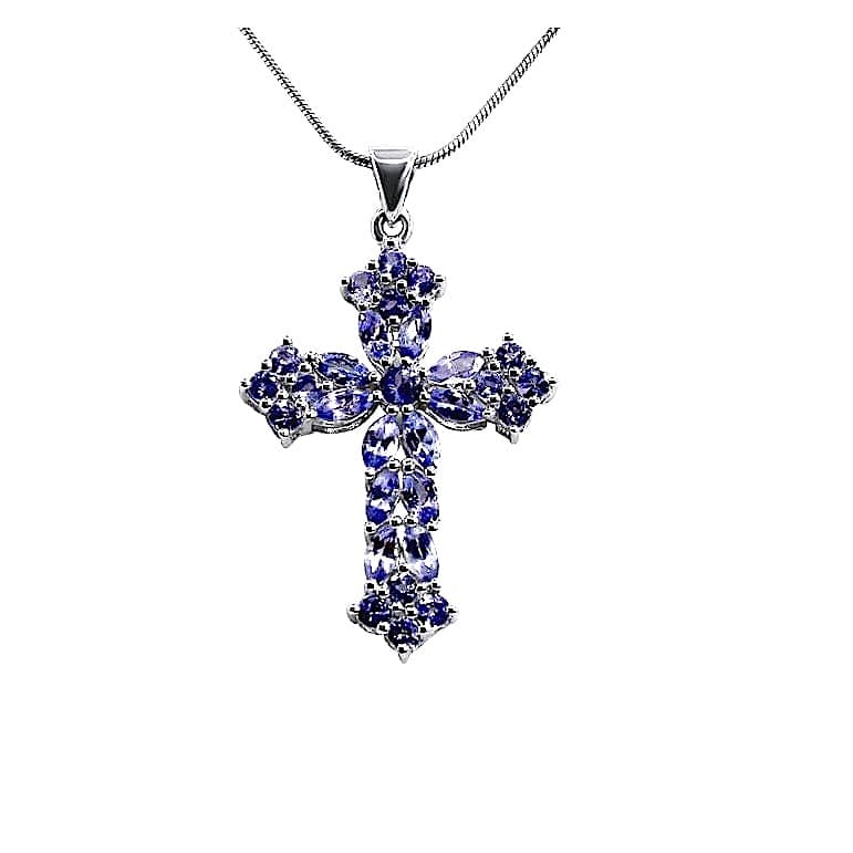 Tanzanite AA+ Cross Pendant 925 Silve •Necklace 24 inches •Natural Gemstone Pendant •December Birthstone •Gift for her