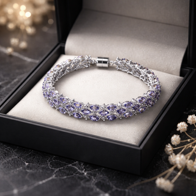Tanzanite, Zircon Bracelet 925 Silver •December Birthstone Bracelet • Something Blue for the Bride •Every Day Bracelet