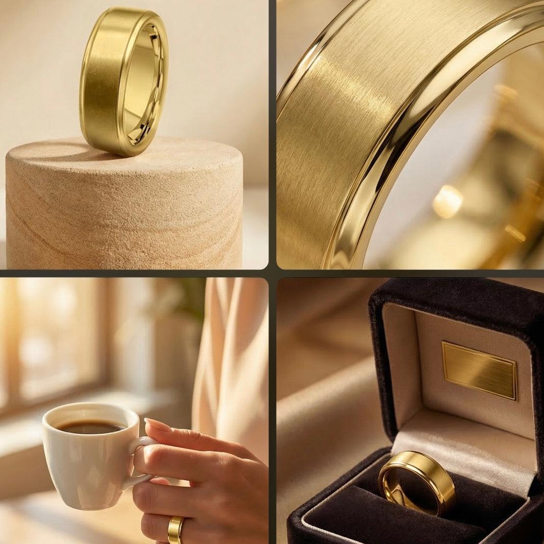 Tungsten Gold Brushed Ring •Yellow Tungsten Ring •Unisex Ring band •Couple Ring AOJ - Alain Orbiz Jewelry