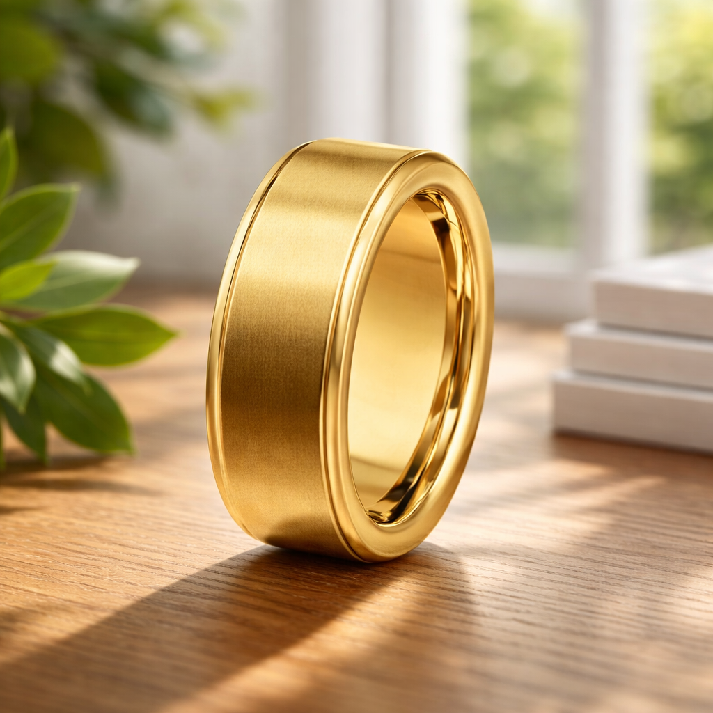 Tungsten Gold Brushed Ring •Yellow Tungsten Ring •Unisex Ring band •Couple Ring AOJ - Alain Orbiz Jewelry