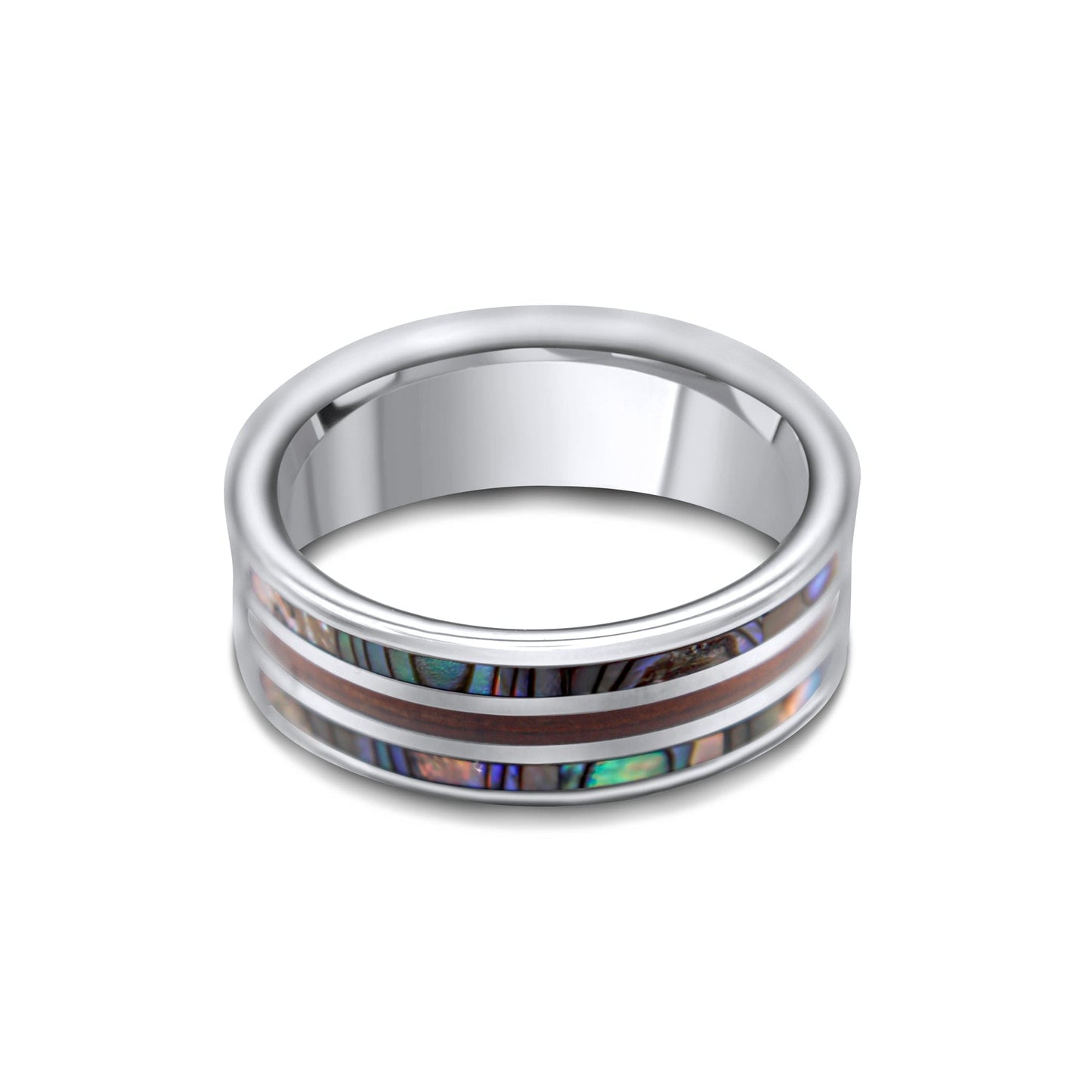 Tungsten Ring with Abalone and Koa Wood •8.00 mm Ring band •Comfortable Ring •Men Wedding Ring