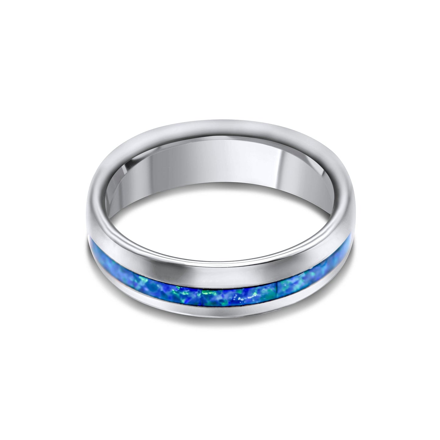 Tungsten Ring with blue Opal Inlay •8.00 mm Ring band •Couple Ring •Men Ring •Birthday Gift