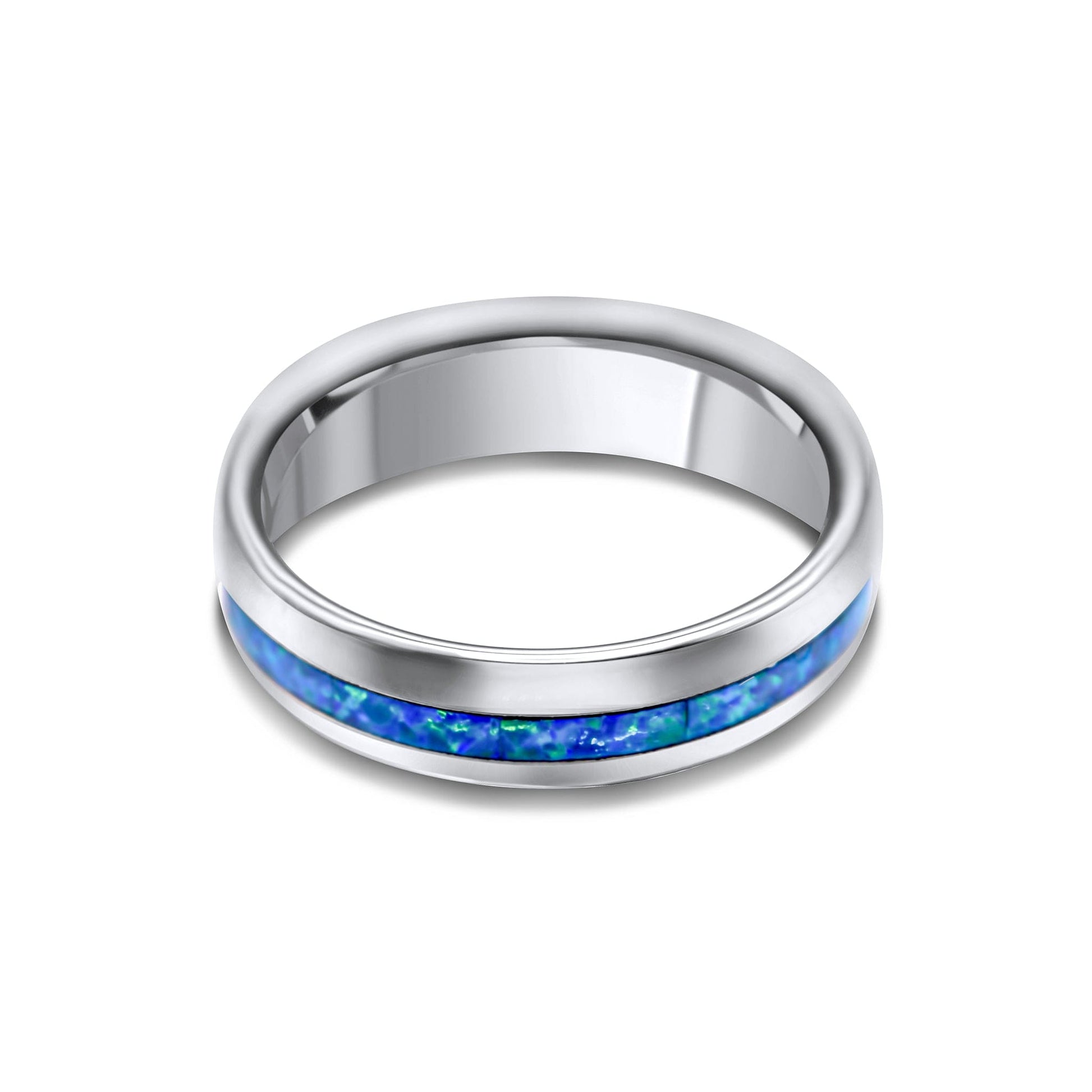 Tungsten Ring with blue Opal Inlay •8.00 mm Ring band •Couple Ring •Men Ring •Birthday Gift