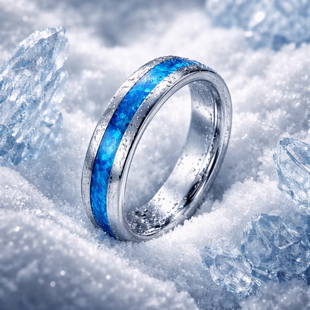 Tungsten Ring with blue Opal Inlay •8.00 mm Ring band •Couple Ring •Men Ring •Birthday Gift AOJ - Alain Orbiz Jewelry