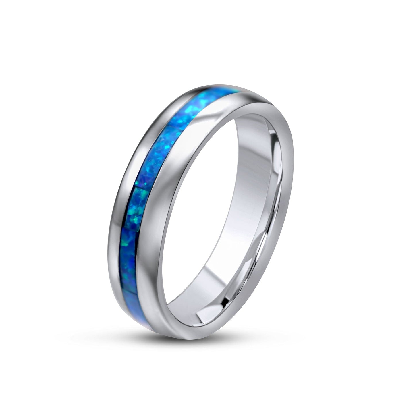 Tungsten Ring with blue Opal Inlay •8.00 mm Ring band •Couple Ring •Men Ring •Birthday Gift