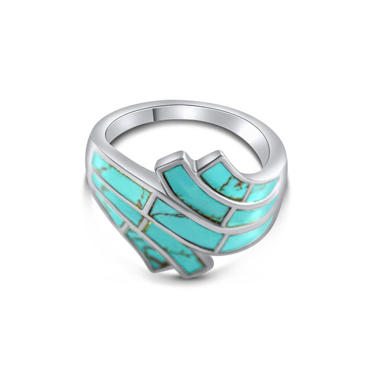 Turquoise 925 Silver Ring •Double Wave Ring •Chunky Gemstone Silver Ring •Gorgeous Gift for her