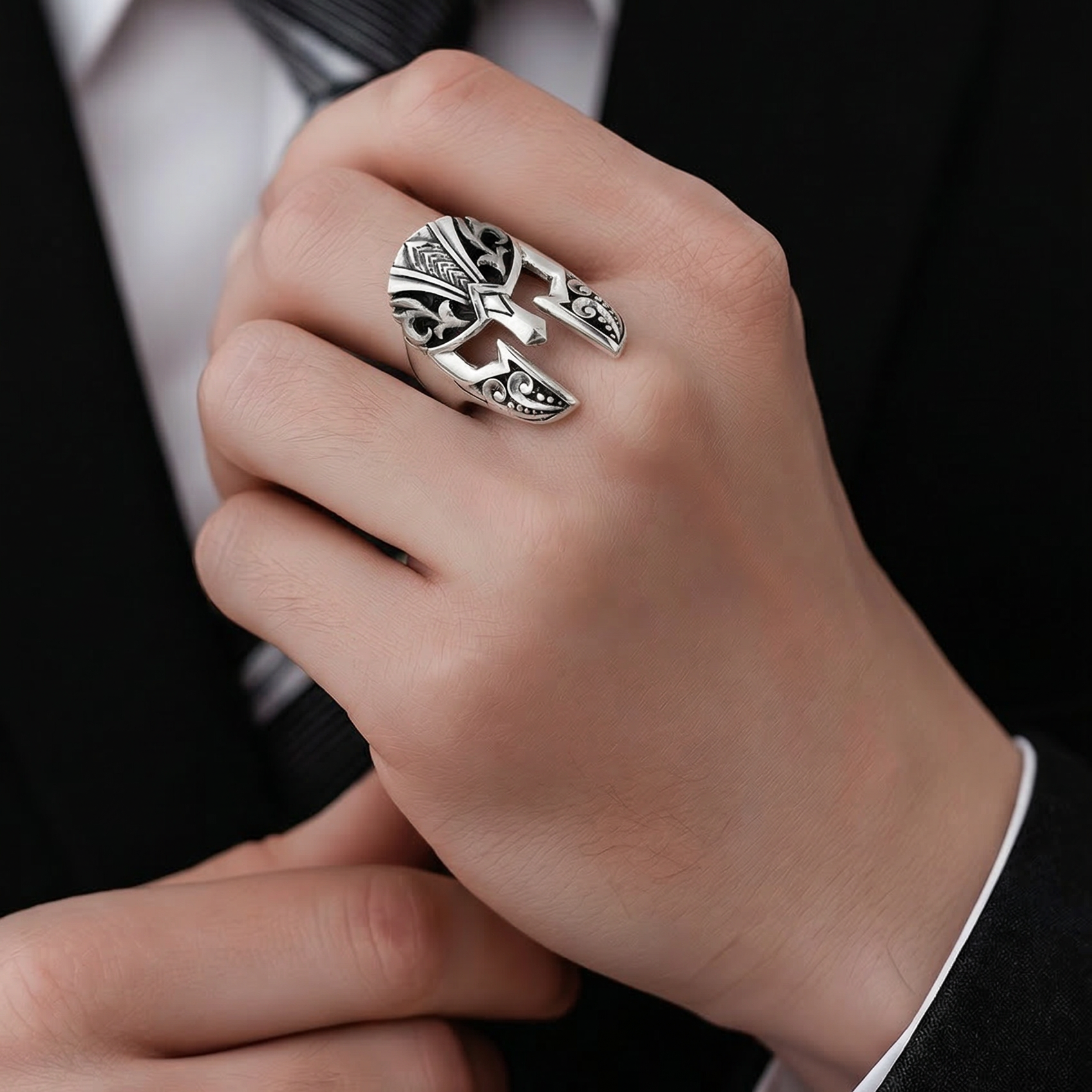 Viking Helmet Ring • Solid 925 Sterling Silver • Mythology Statement Piece