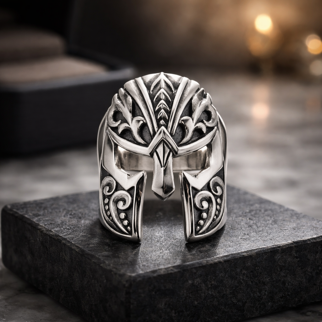 Viking Helmet Ring • Solid 925 Sterling Silver • Mythology Statement Piece