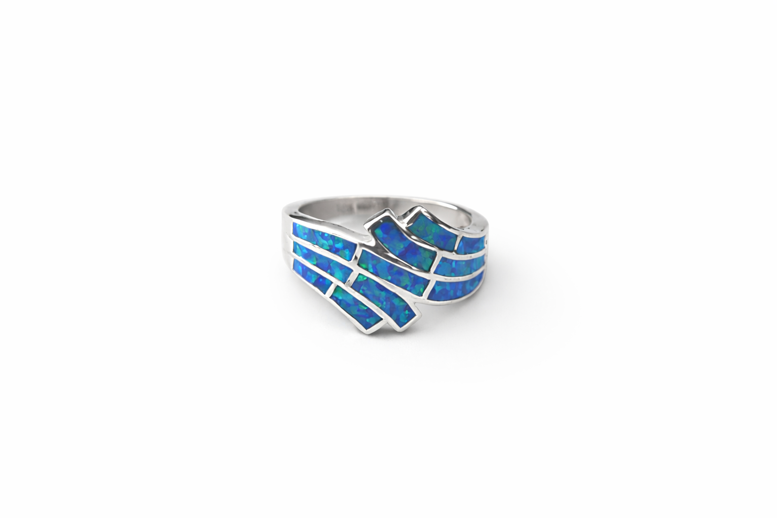 Sterling Silver Blue Opal Ring • Wave Design • Chunky Statement Ring • Elegant Opal Jewelry • Gift for Her Alain Orbiz Jewelry