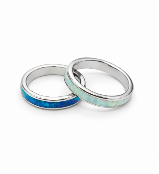 Silver Ring 925 • Inline Opal Accent • Minimalist Trendy Design for Him & Her • Modern Unisex Jewelry Alain Orbiz Jewelry